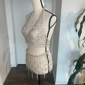 AKIRA | Jewelry | Crystal Rhinestone Diamond Bra Top Skirt Set Silver ...